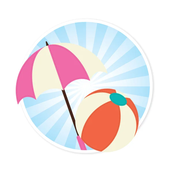 Beachball und Sonnenschirm Illustration — Stockvektor