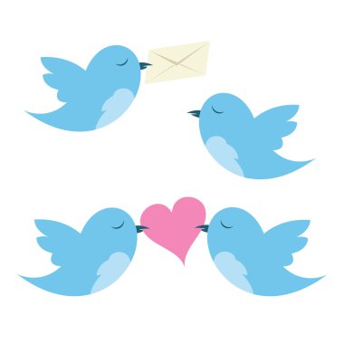 kuşlar zarf ve kalpler