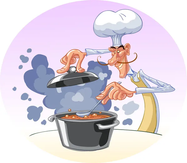 Kuchař, vaření polévky — Stockový vektor