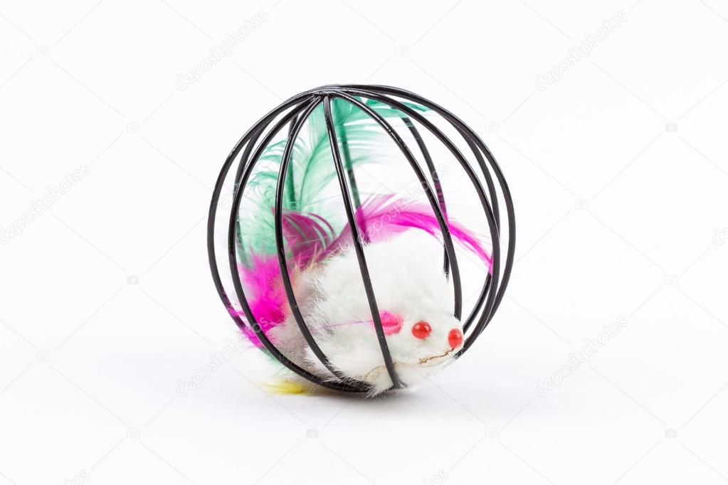 Toy ball mouse for little kitten isolated on white background