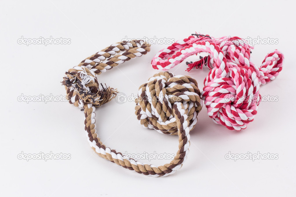 Dog toy - colorful cotton dog toy on a white background