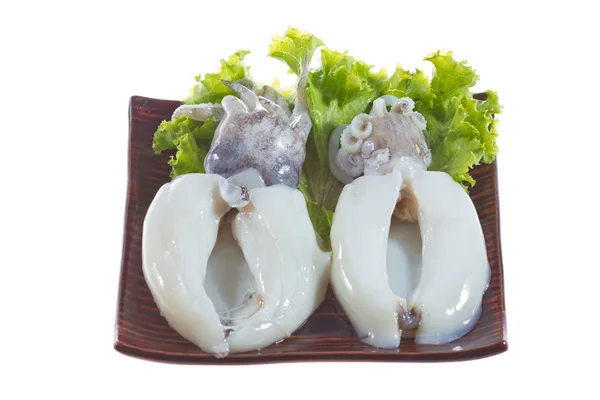 Saláta levelek, főtt tintahal — Stock Fotó