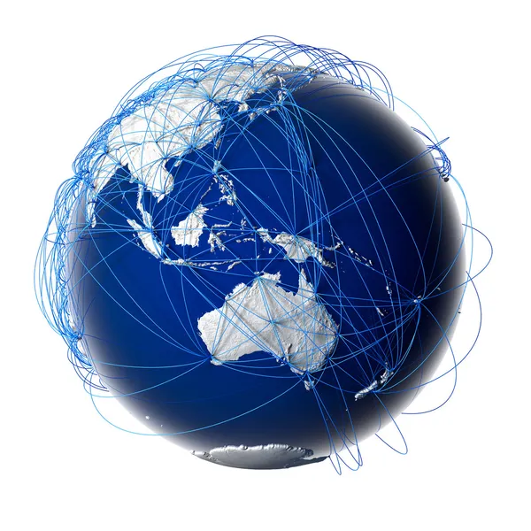 Major global aviation routes on the globe — Stock Photo, Image