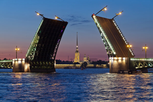 Peter and Paul Fortress and open Palace Bridge