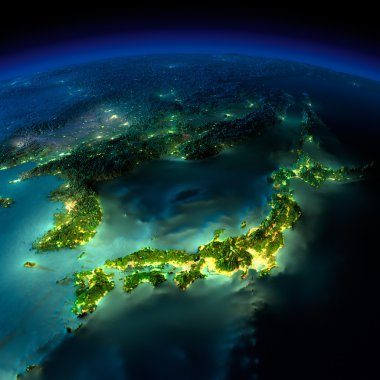 gece earth. bir parça Asya - Japonya, Kore, Çin