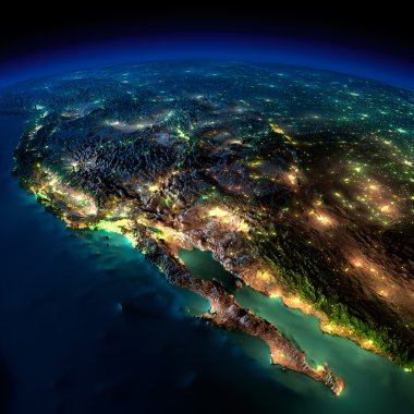 Night Earth. A piece of North America - Mexico and the western U