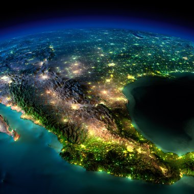 Night Earth. A piece of North America - Mexico