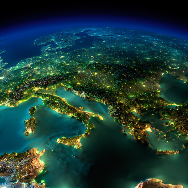 Night Earth. A piece of Europe - Italy and Greece
