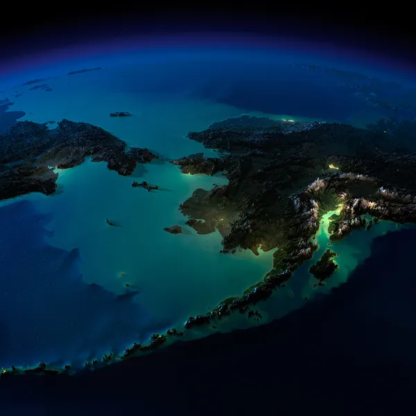 Night Earth. Alaska and the Bering Strait — Stock Photo, Image