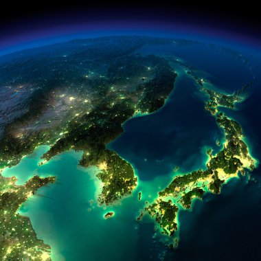 gece earth. bir parça Asya - Kore, Japonya, Çin