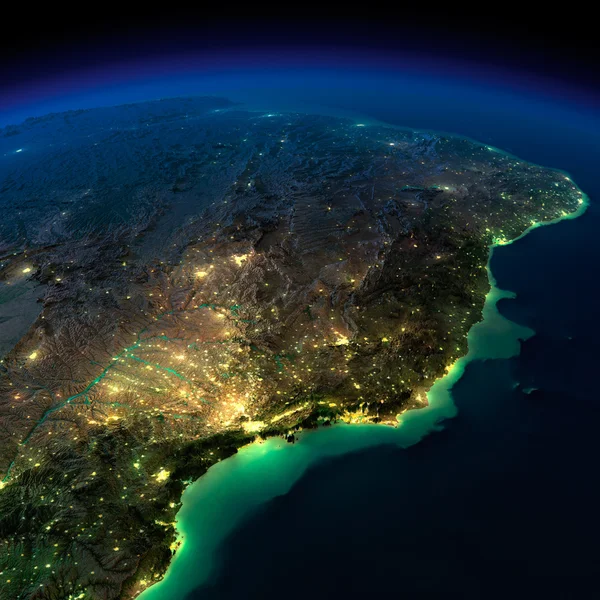 Gece earth. Güney Amerika - Brezilya bir parça Stok Resim