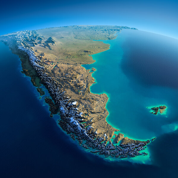 Detailed Earth. South America. Tierra del Fuego