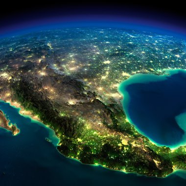Night Earth. A piece of North America - Mexico