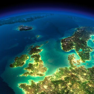 gece earth. İngiltere ve Kuzey Denizi