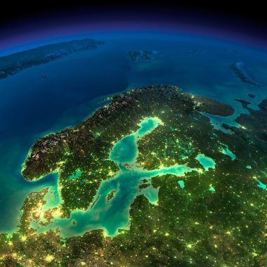 Night Earth. Europe. Scandinavia clipart