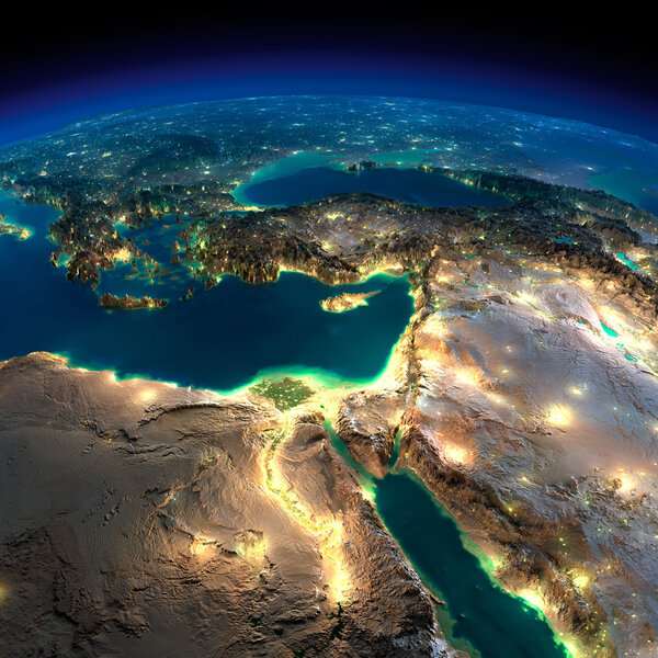 Gece earth. Afrika ve Orta Doğu — Stok fotoğraf