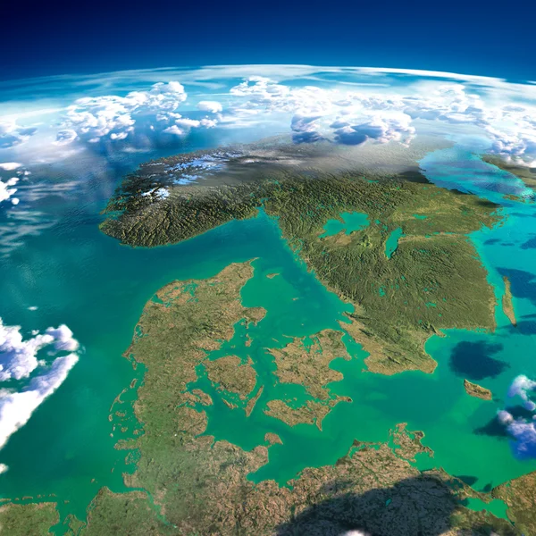 Fragments of the planet Earth. Denmark, Sweden and Norway — Stock Photo, Image
