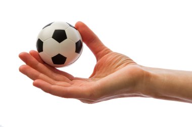 Little soccer ball in hand