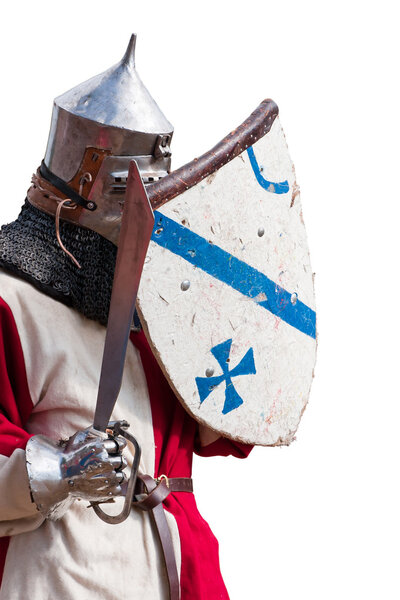 Knight in armour with shield and sword