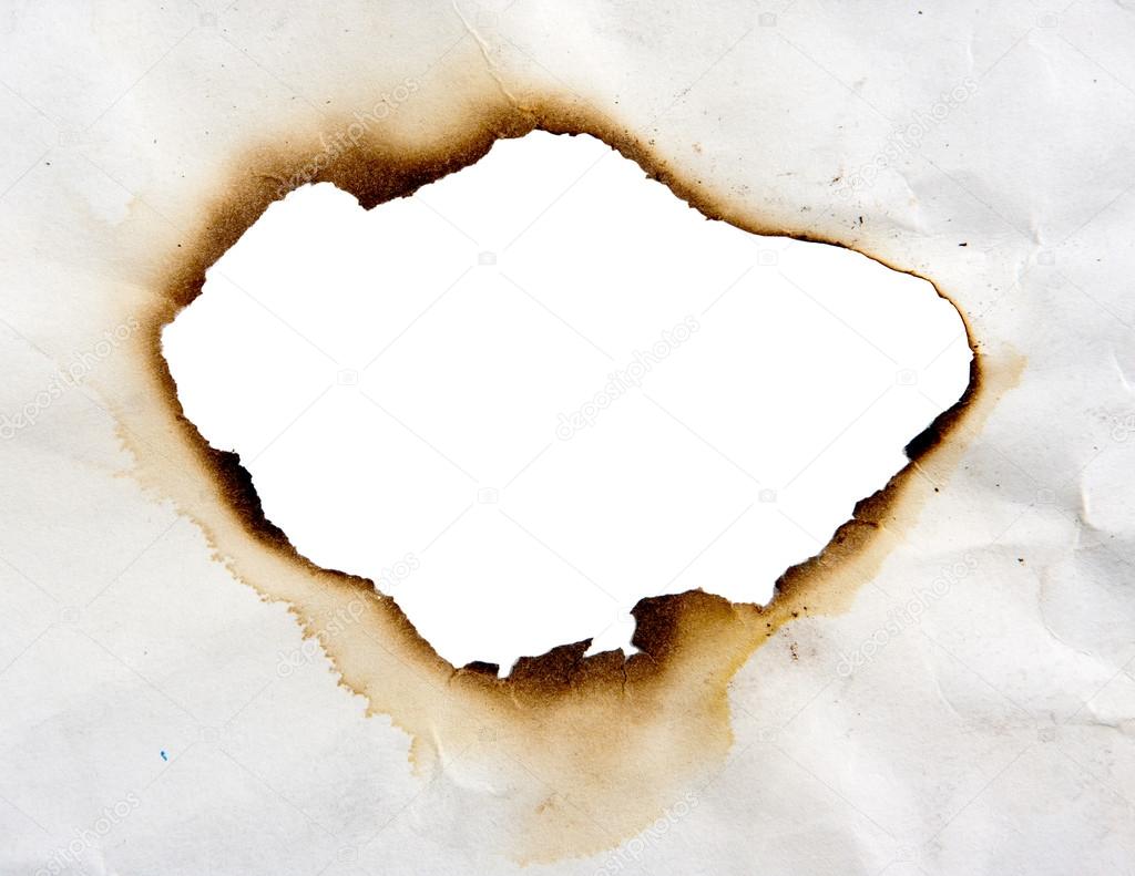 Burned hole in paper