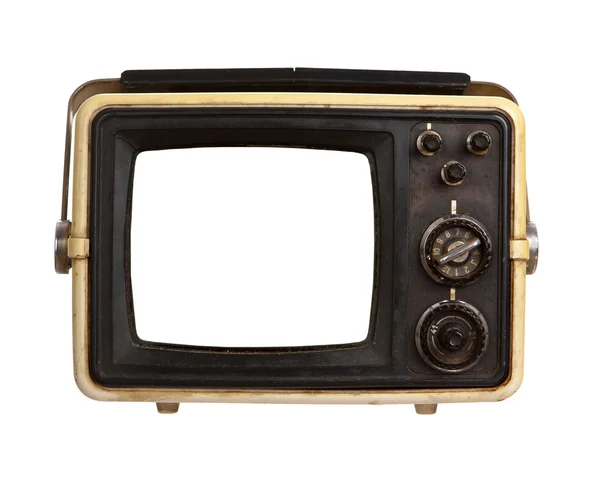 Vecchio ricevitore TV portatile con schermo bianco — Foto Stock