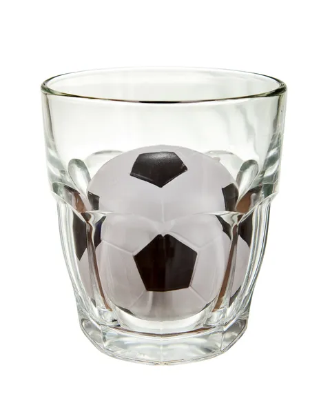 Fotbalový míč ve skle nad bílým pozadím — Stock fotografie