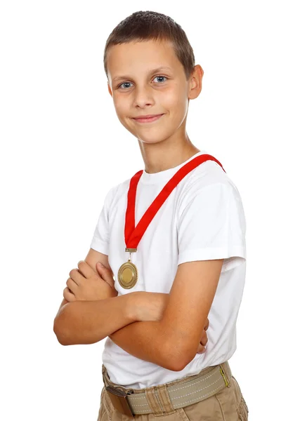 Junge mit der Goldmedaille — Stockfoto