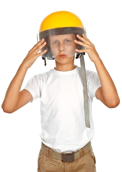 Boy with yellow helmet — Stock Photo, Image