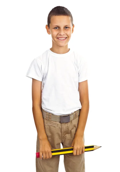 Boy holding big pencil — Stock Photo, Image