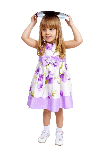 Little girl holding vinyl plate — Stock Photo, Image