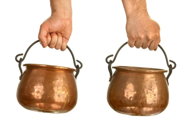 Iki eli bronz kap holding — Stok fotoğraf