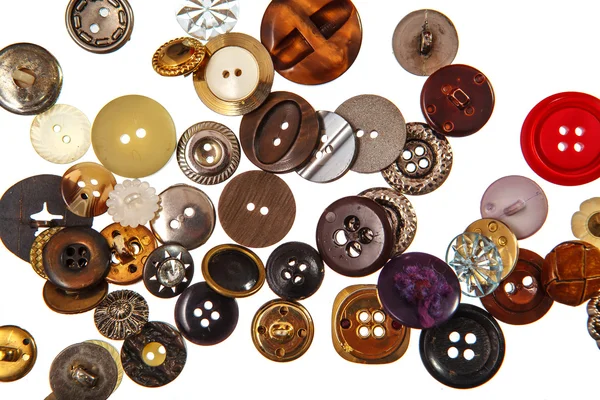 Sewing buttons on white — Stock Photo, Image