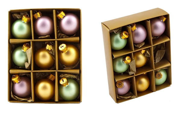 Christmas decoration balls in box — Stock Photo, Image