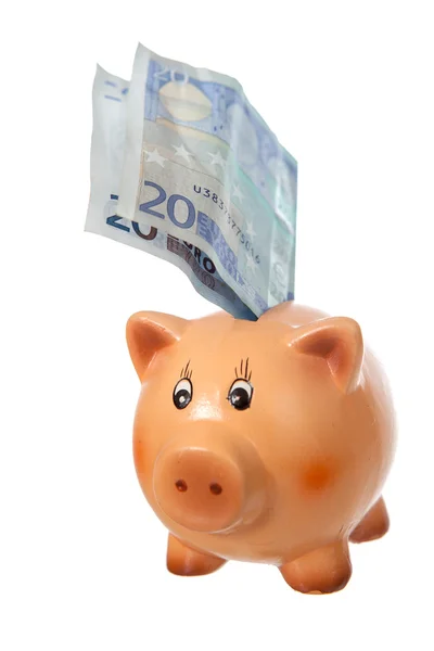 Sparschwein mit 20-Euro-Schein — Stockfoto