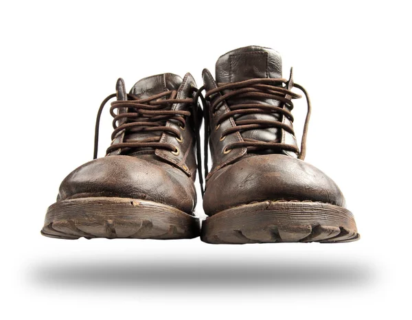 Old brown boots on whitw — Stock Photo, Image