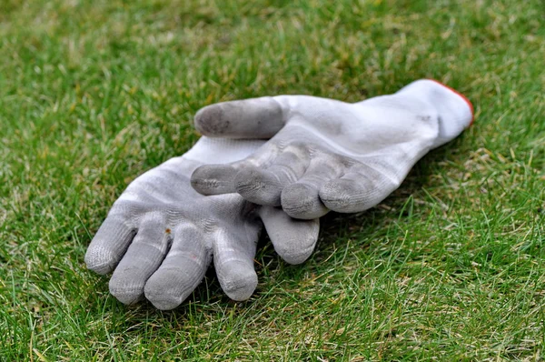 Guanti da giardinaggio sporchi sull'erba — Foto Stock