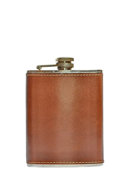 Beyaz izole kahverengi hip flask — Stok fotoğraf