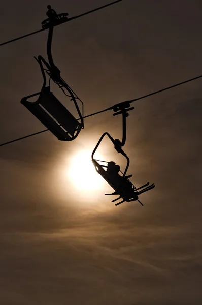 Silhouette Skilift — Stockfoto