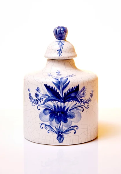 Old white and blue pot — Stock Photo, Image