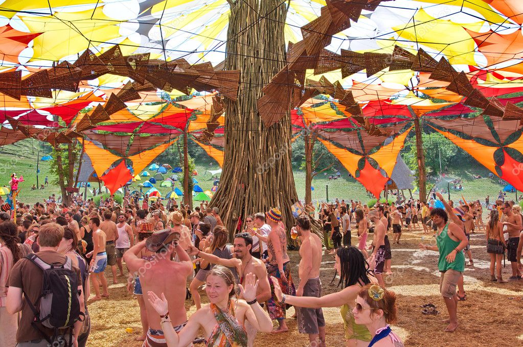 OZORA, HUNGARY - AUGUST 01: People dancing on Ozora Festival, on