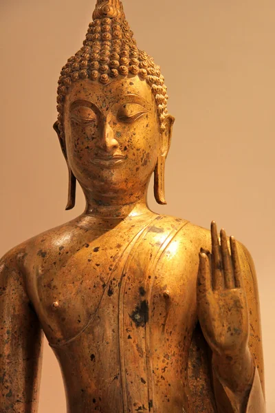 Golden Buddha statue lit atmospherically — Stock Photo, Image