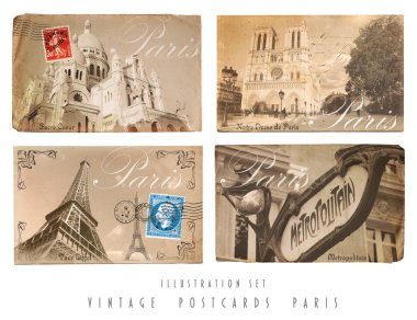 Vintage kartpostallar paris ayarla