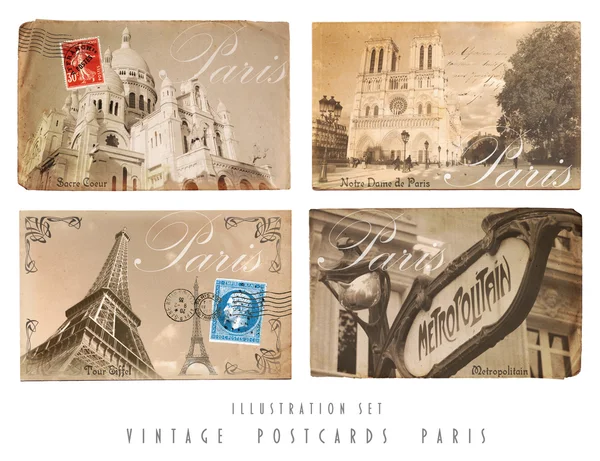 Vintage kartpostallar paris ayarla — Stok fotoğraf