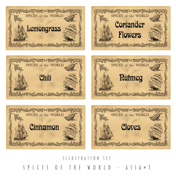 Illustration set spice labels, Asia 1 — Stock Photo, Image