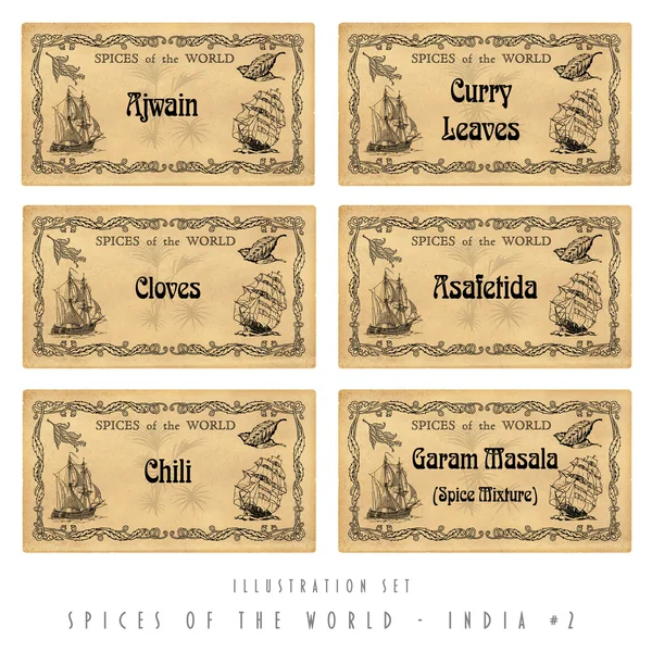 Illustration set spice labels, India 2 — Stock Photo, Image