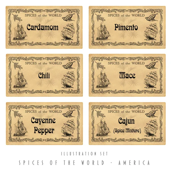 Illustration set spice labels, America — Stock Photo, Image