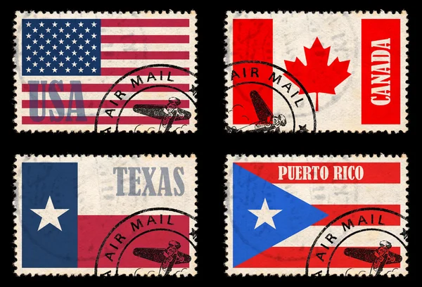 Set of stamps with flags from North America — 图库照片