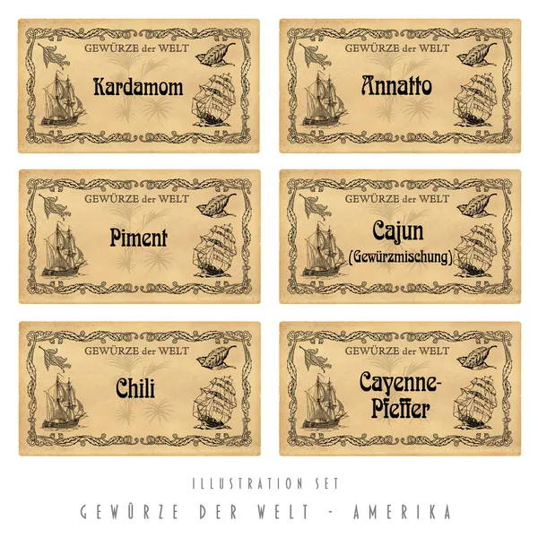 Illustration set spice labels, America — Stock Photo, Image