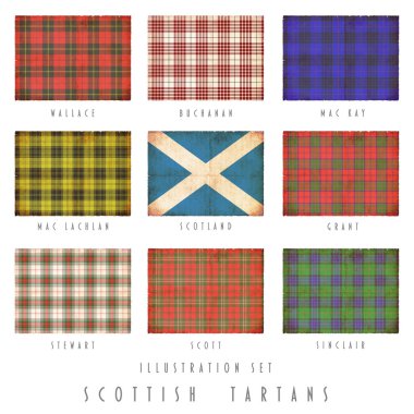 Scottish tartans in grunge design clipart