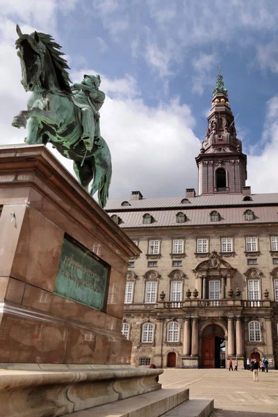 Christiansborg Castle with equestrian statue — Stock Photo, Image